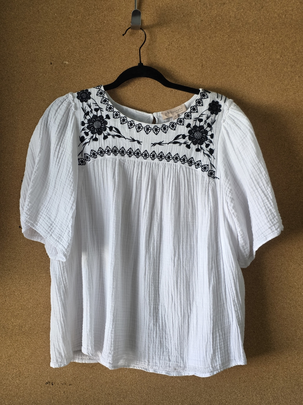 Philosophy Republic Clothing White Cotton Embroidered Peasant Top Boho Blouse L
